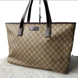 Gucci Brown Monogram Tote with Leather Trim